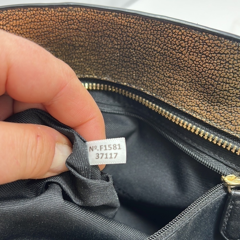 Coach Sophia Gold Black Pebbled Leather Zip Shoulder Tote Bag - Picture 9 of 10